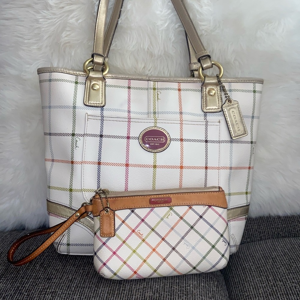 Coach Tattersall shoulder bag w/ matching wristlet